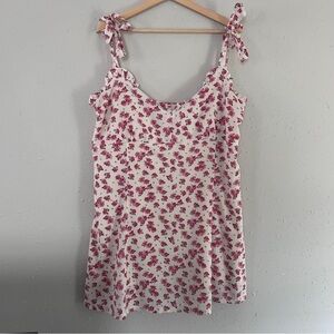 SHOWPO Cream Pink Scalloped Hem Floral Mini Dress with Bow Straps Spring Formal
